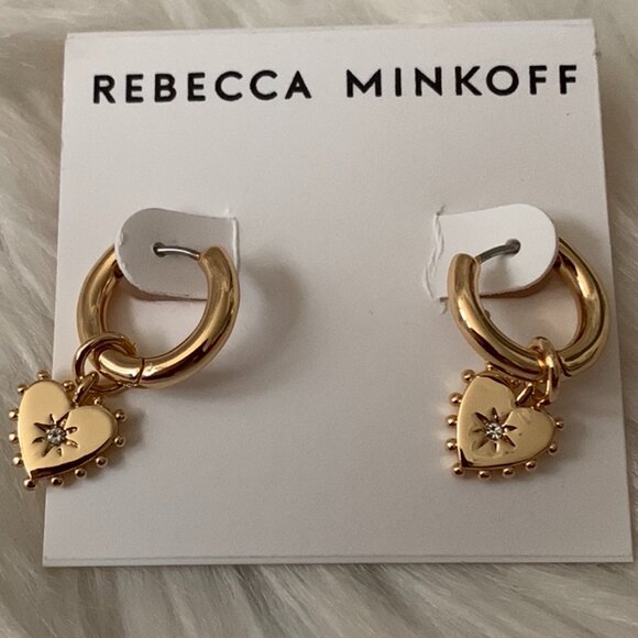 REBECCA MINKOFF Studded Heart Stud and Huggies Earrings SET in Gold - Picture 3 of 3